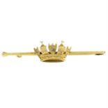 A mid 20th century 14ct gold Naval crown bar brooch.