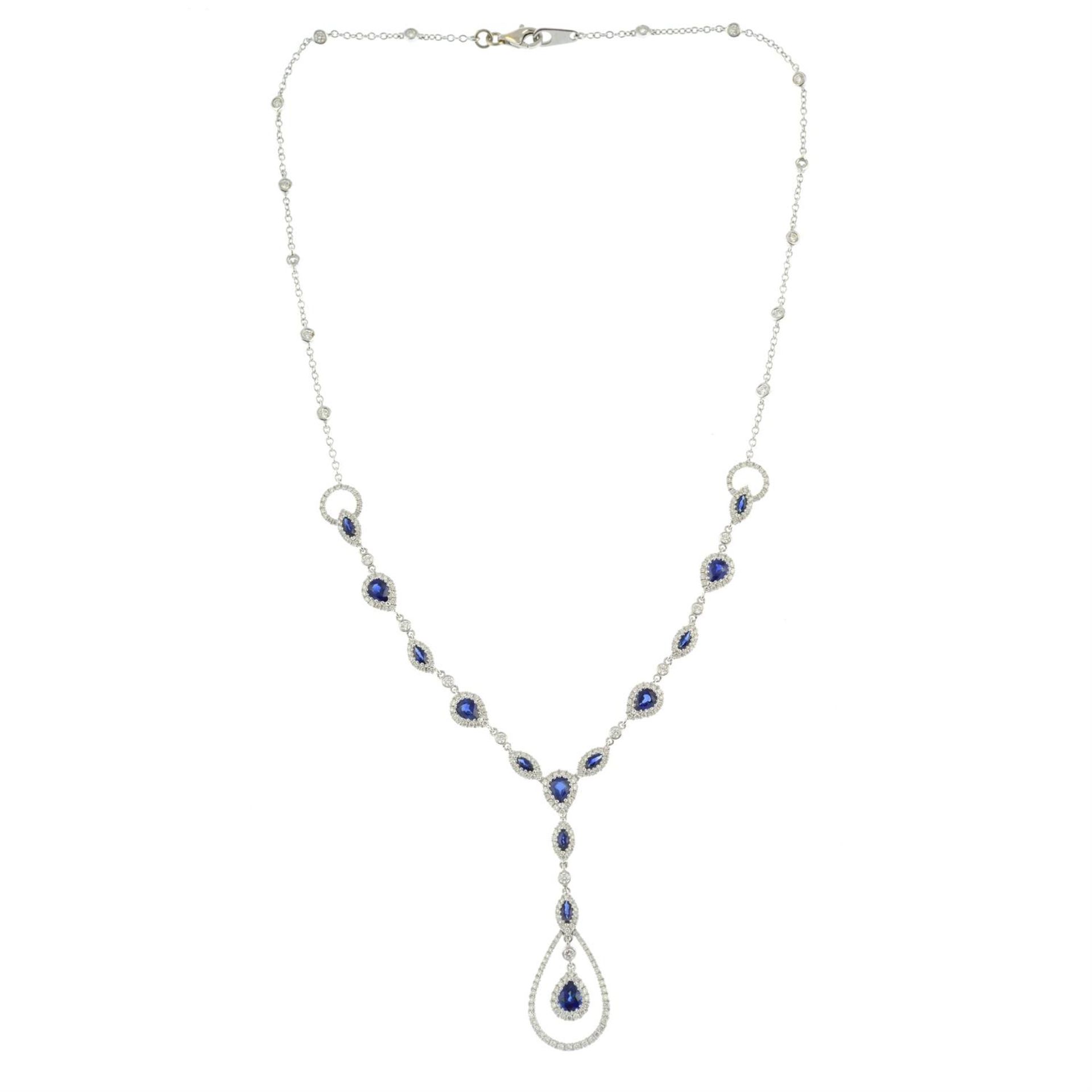 A sapphire and diamond necklace. - Image 2 of 3