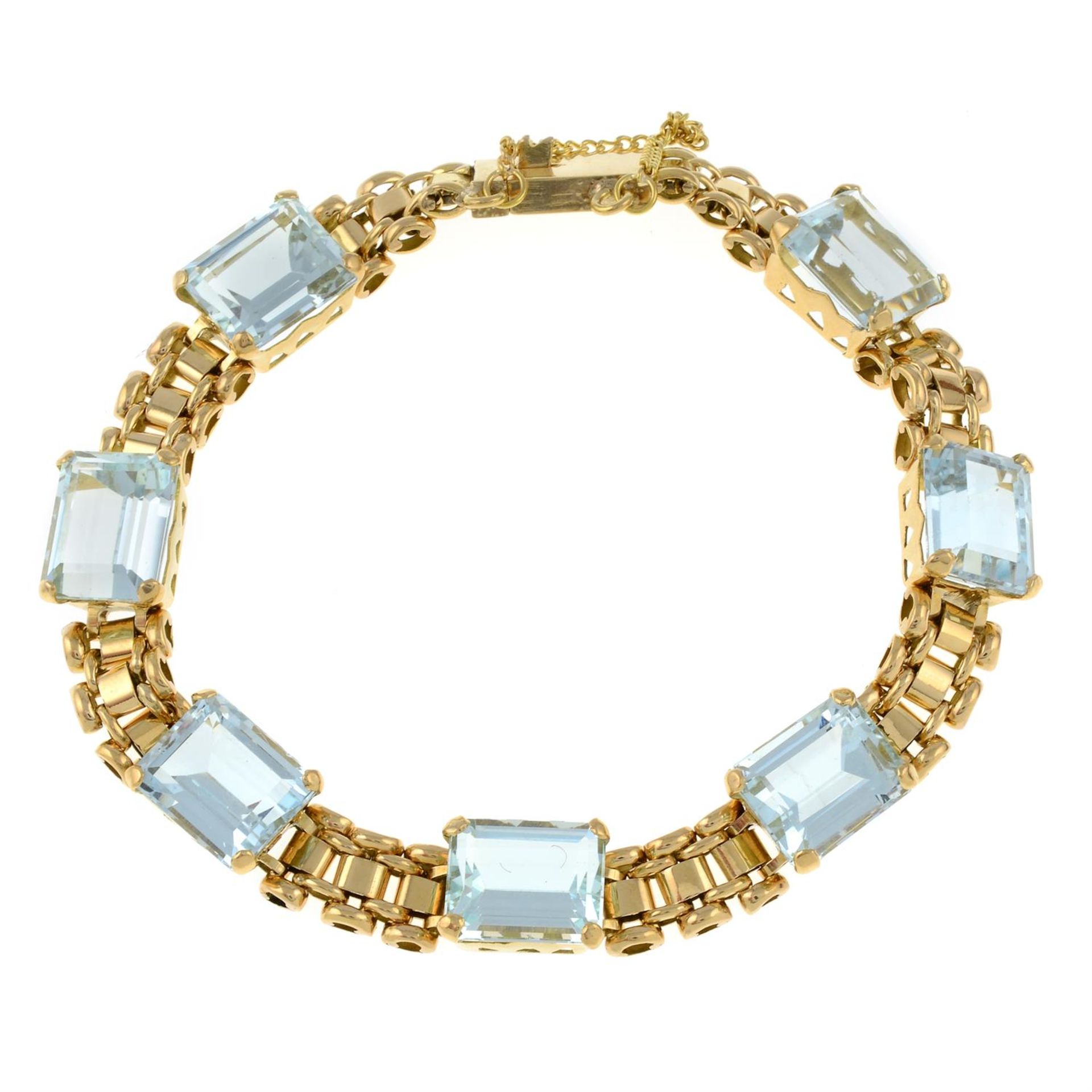 An aquamarine bracelet.