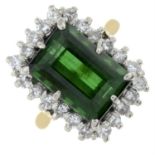 An 18ct gold tourmaline and diamond cluster ring.