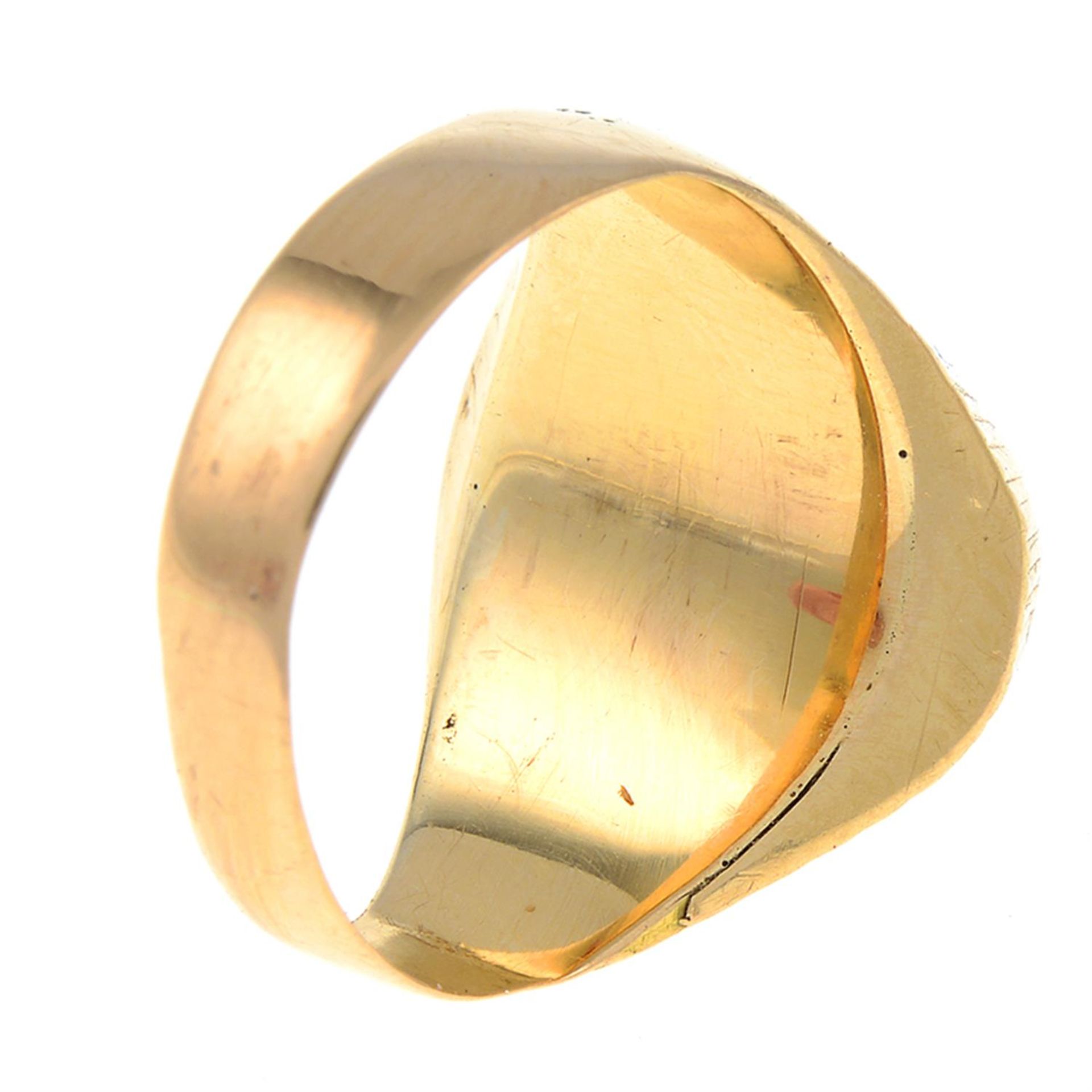 18ct gold mid-century modernist amethyst signet ring (3.8g - Image 3 of 3