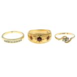 Three 9ct gold gem-set rings.