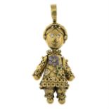 A 9ct gold gem-set doll pendant.