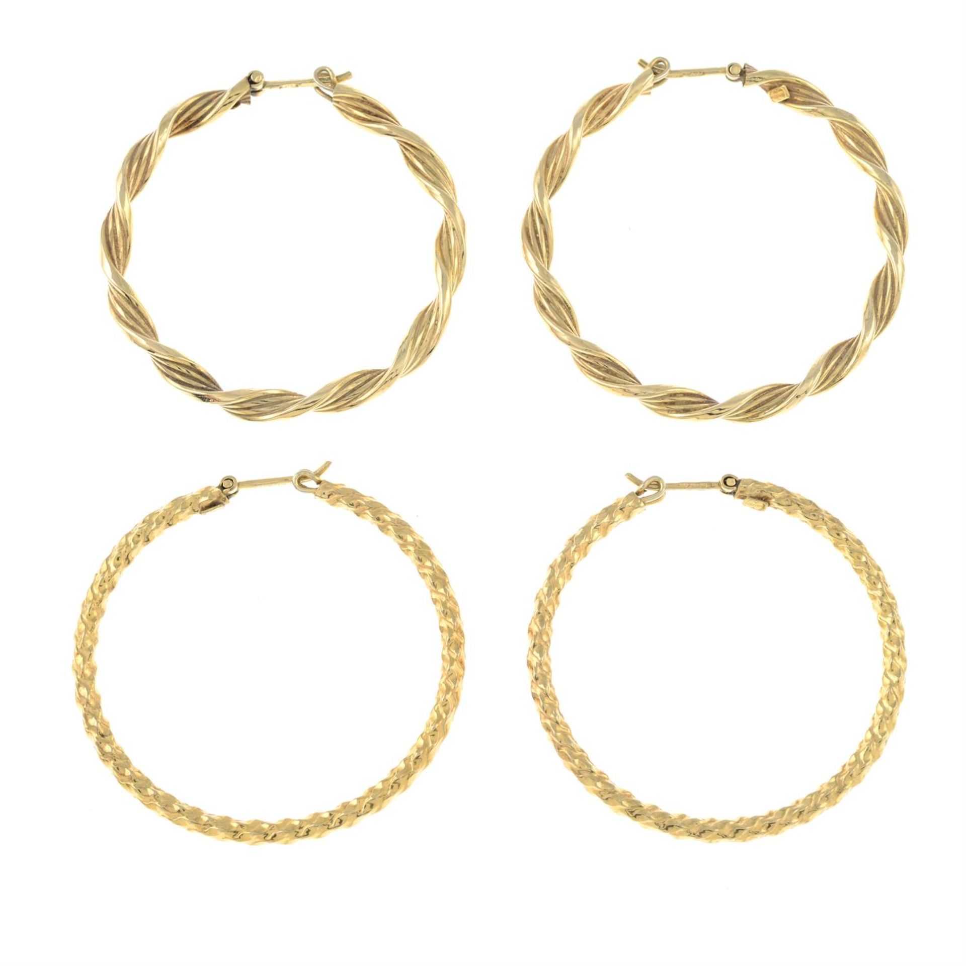 Two pairs of 9ct gold hoop earrings. - Image 2 of 2