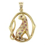 A ruby and cubic zirconia big cat pendant.