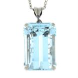 An aquamarine single-stone pendant, with chain.