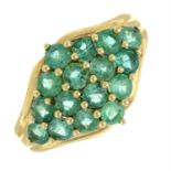 A 9ct gold emerald cluster ring.