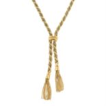 A bi-colour 9ct gold rope-twist lariat necklace.