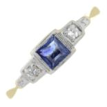 An early 20th century 18ct gold and platinum sapphire and diamond ring.
