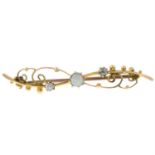 An early 20th century 18ct gold opal and diamond bar brooch.