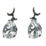 A pair of 18ct gold prasiolite, green garnet and diamond earrings.