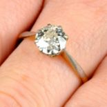 A mid 20th century 18ct gold and platinum old-cut diamond single-stone ring.