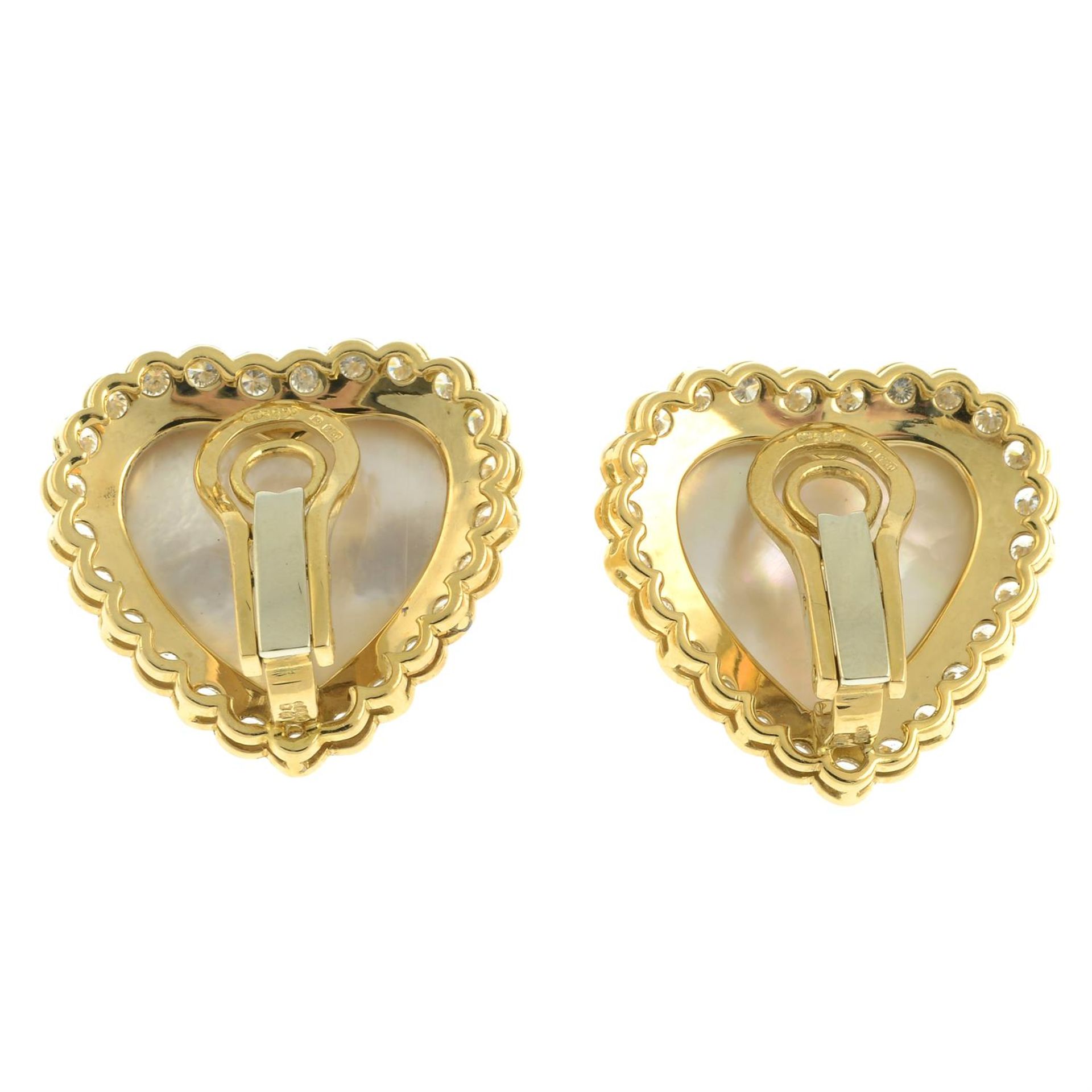 A pair of 18ct gold brilliant-cut diamond mabé pearl heart earrings, by Boodles and Dunthorne. - Image 3 of 3