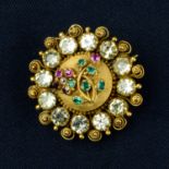An early 19th century 'regard' acrostic multi-gem floral brooch, with chrysoberyl and cannetille