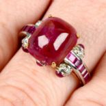 A Burmese ruby single-stone ring, with ruby and diamond gallery and shoulders