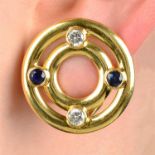 A pair of 18ct gold brilliant-cut diamond and sapphire 'Twain' earrings, by Theo Fennell.