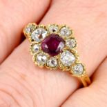 An 18ct gold ruby and old-cut diamond cluster ring.