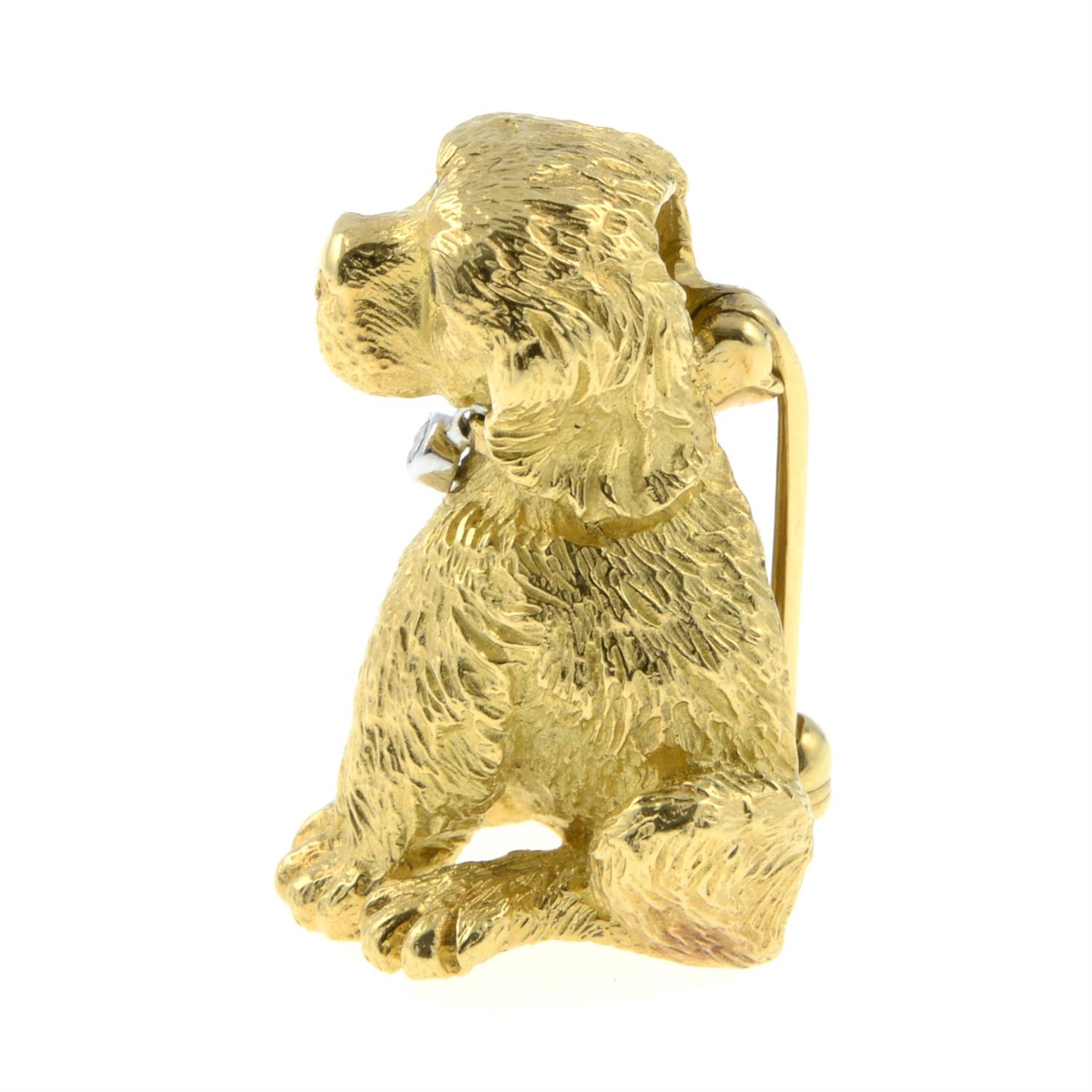 A puppy brooch, with sapphire eyes and brilliant-cut diamond hinged dog tag, by Tiffany & Co. - Image 3 of 6