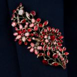 A Georgian silver foil back garnet floral spray brooch.