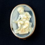 A late Georgian gold mounted shell cameo brooch, carved to depict Hercules killing a snake.