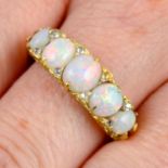 An early 20th century 18ct gold opal and single and rose-cut diamond five stone ring.