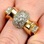 A mid 20th century 18ct gold old and single-cut diamond bombé ring.