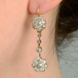A pair of early 20th century platinum diamond drop earings.