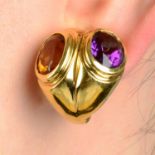 A citrine and amethyst ring, by Paloma Picasso for Tiffany & Co. with similarly designed earrings.