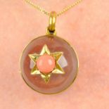 A mid to late 19th century 18ct gold coral and rock crystal locket.