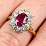 An 18ct gold Burmese ruby and diamond cluster ring.