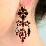 A pair of composite 19th century foil back garnet and red paste girandole earrings.