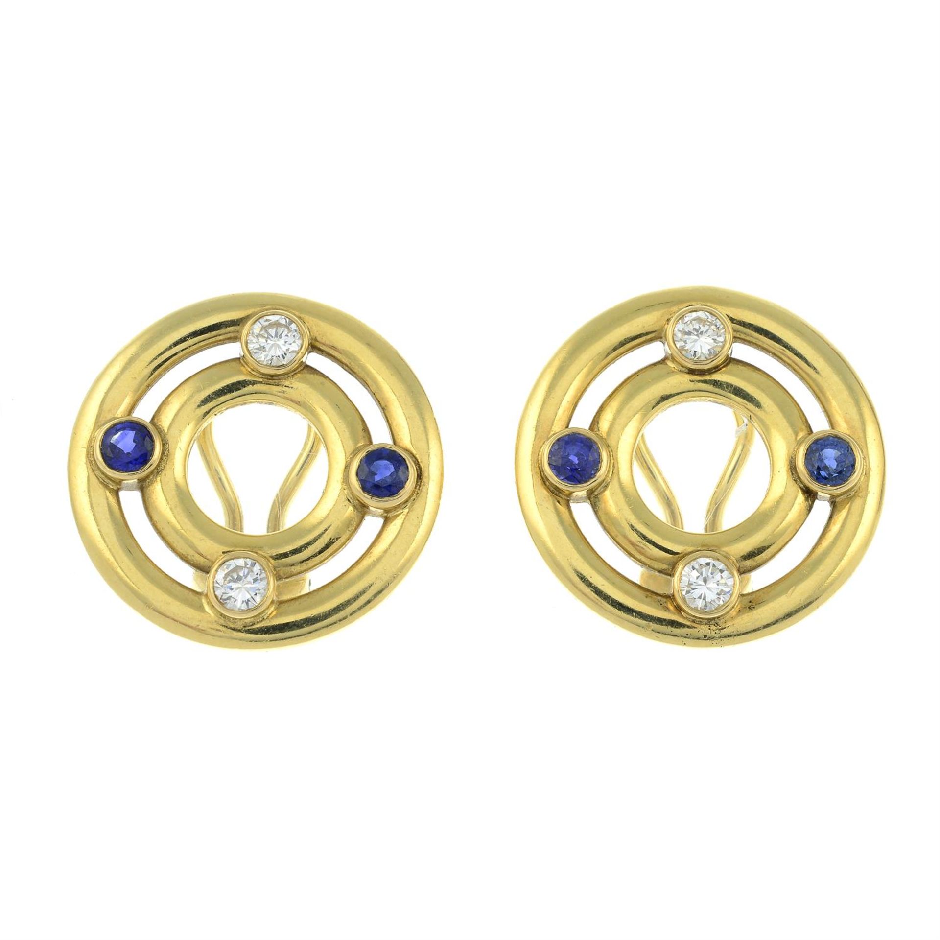 A pair of 18ct gold brilliant-cut diamond and sapphire 'Twain' earrings, by Theo Fennell. - Image 2 of 3