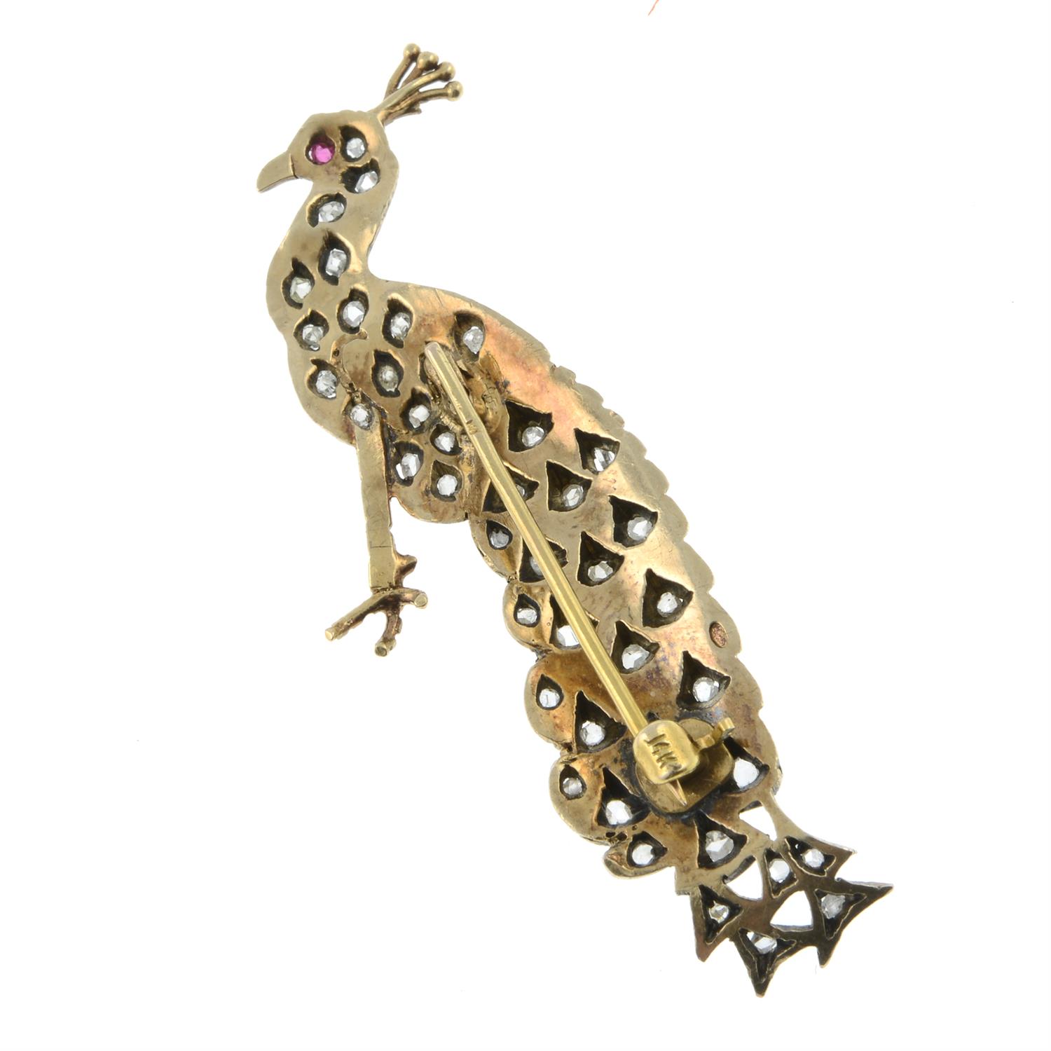 A late 19th century, rose-cut diamond and ruby peacock brooch. - Image 3 of 4