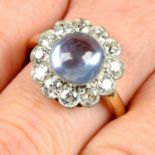 A sapphire cabochon and old-cut diamond cluster ring.