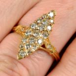 An 18ct gold brilliant-cut diamond marquise-shape ring.