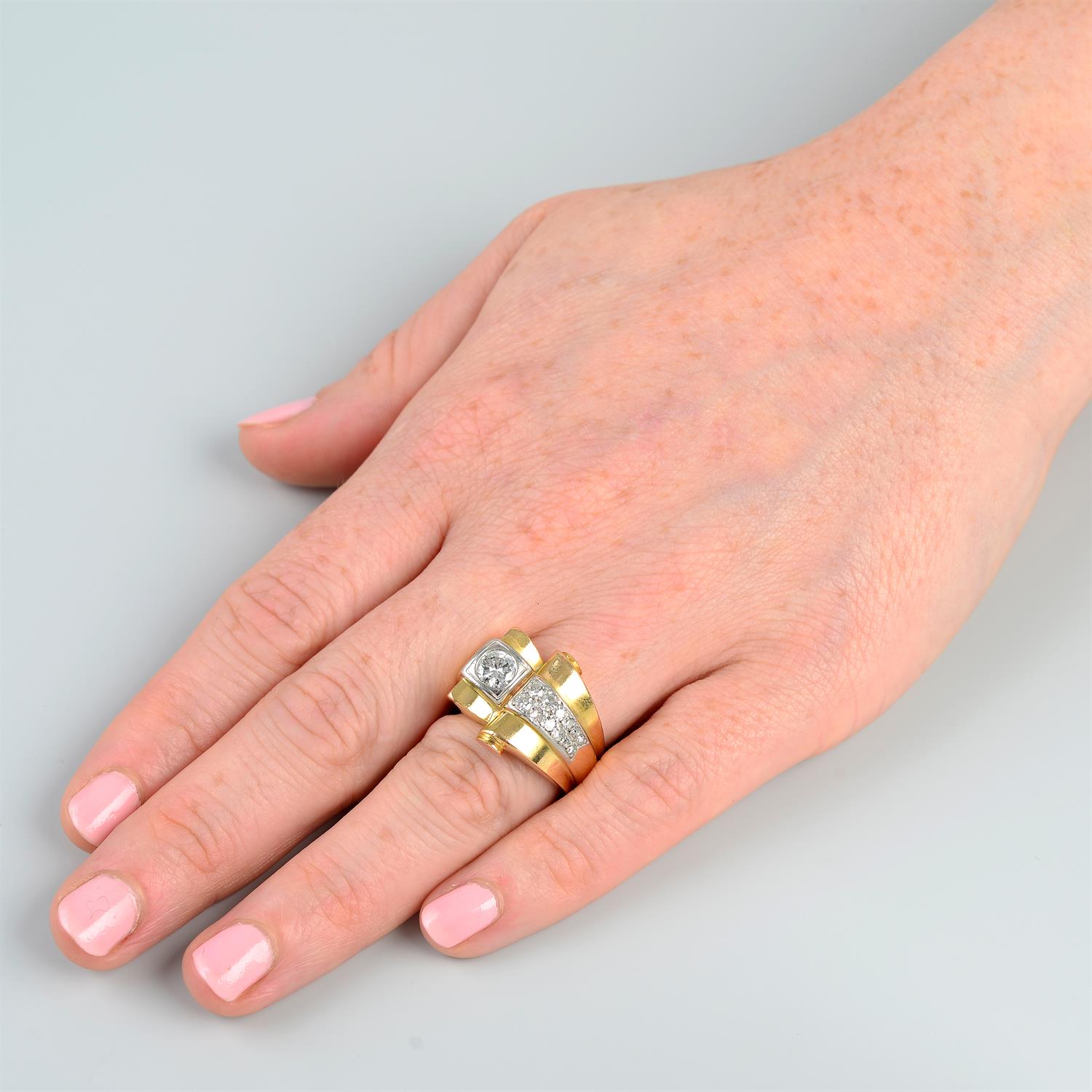 A mid 20th century 18ct gold diamond cocktail ring. - Bild 7 aus 7