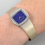 A 1960's 18ct gold cocktail watch, with lapis lazuli dial and brilliant-cut diamond bezel,