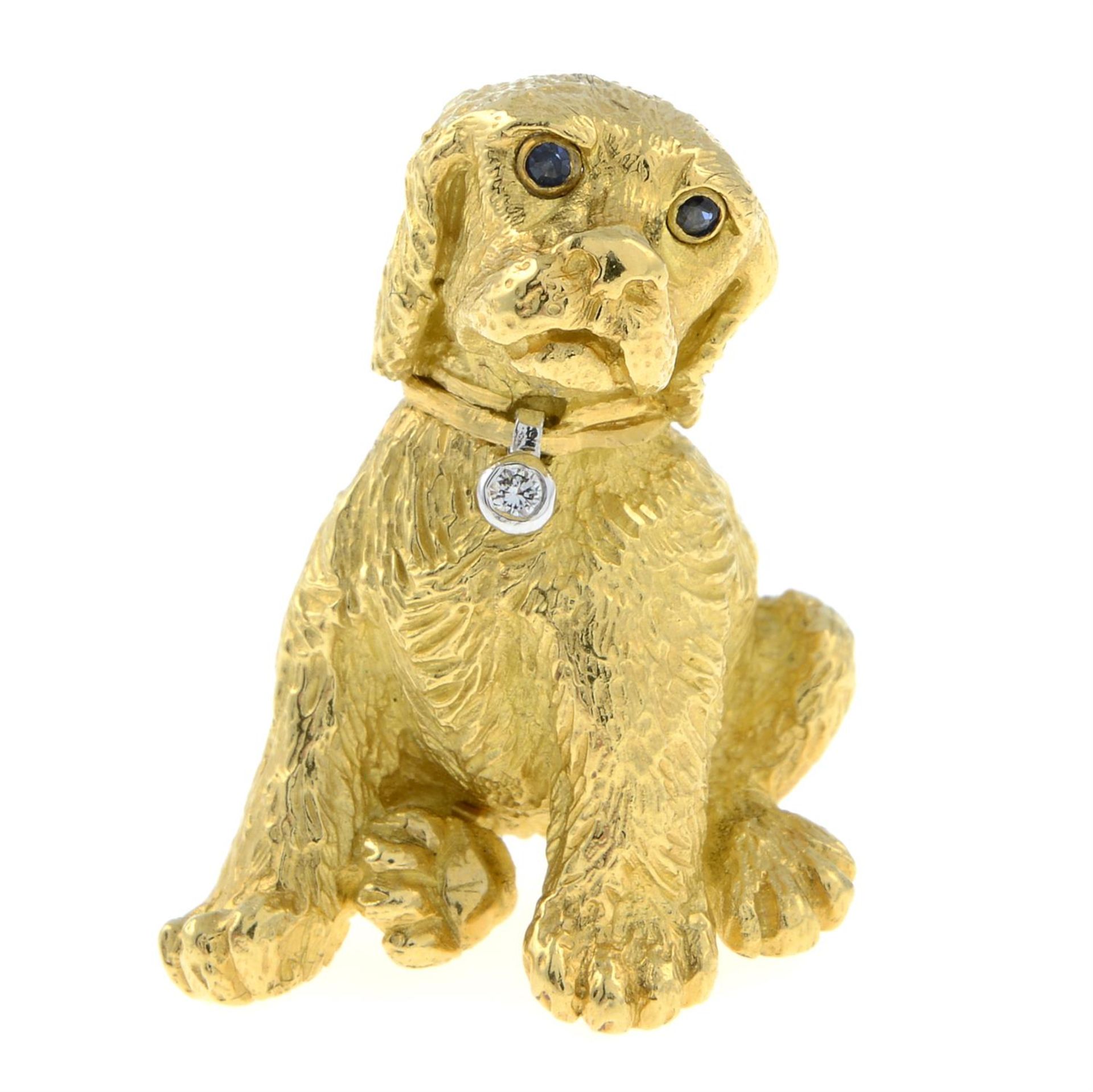 A puppy brooch, with sapphire eyes and brilliant-cut diamond hinged dog tag, by Tiffany & Co. - Image 2 of 6