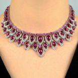 A Burmese ruby, pink sapphire and diamond bib necklace.