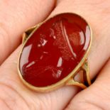 A 19th century carnelian intaglio of winged Hermes, in later ring mount.