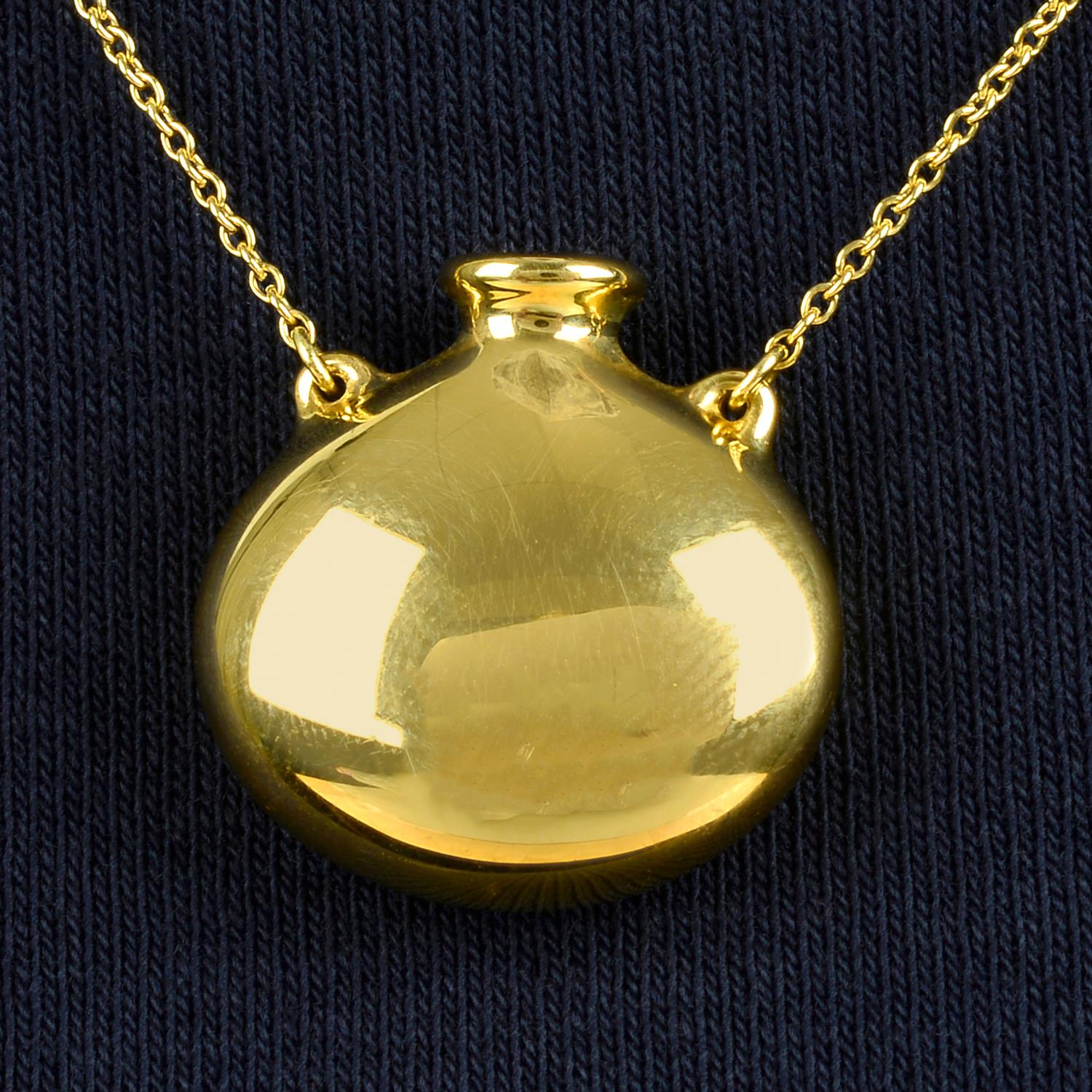 An 18ct gold 'Round Bottle' pendant on chain, by Elsa Peretti for Tiffany & Co.