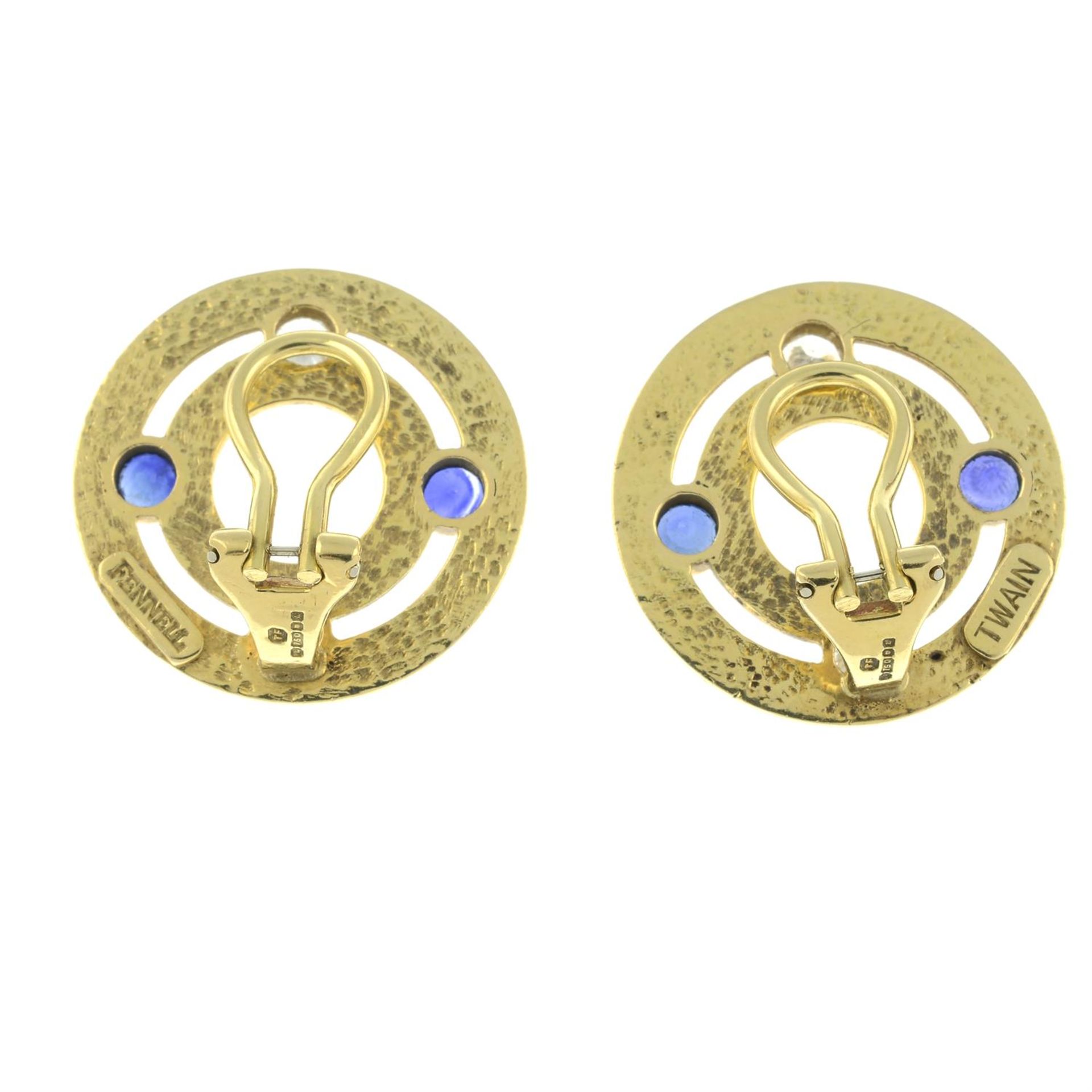 A pair of 18ct gold brilliant-cut diamond and sapphire 'Twain' earrings, by Theo Fennell. - Image 3 of 3