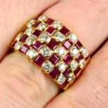 A ruby and brilliant-cut diamond ring.