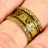 A Regency 18ct gold black enamel mourning ring.