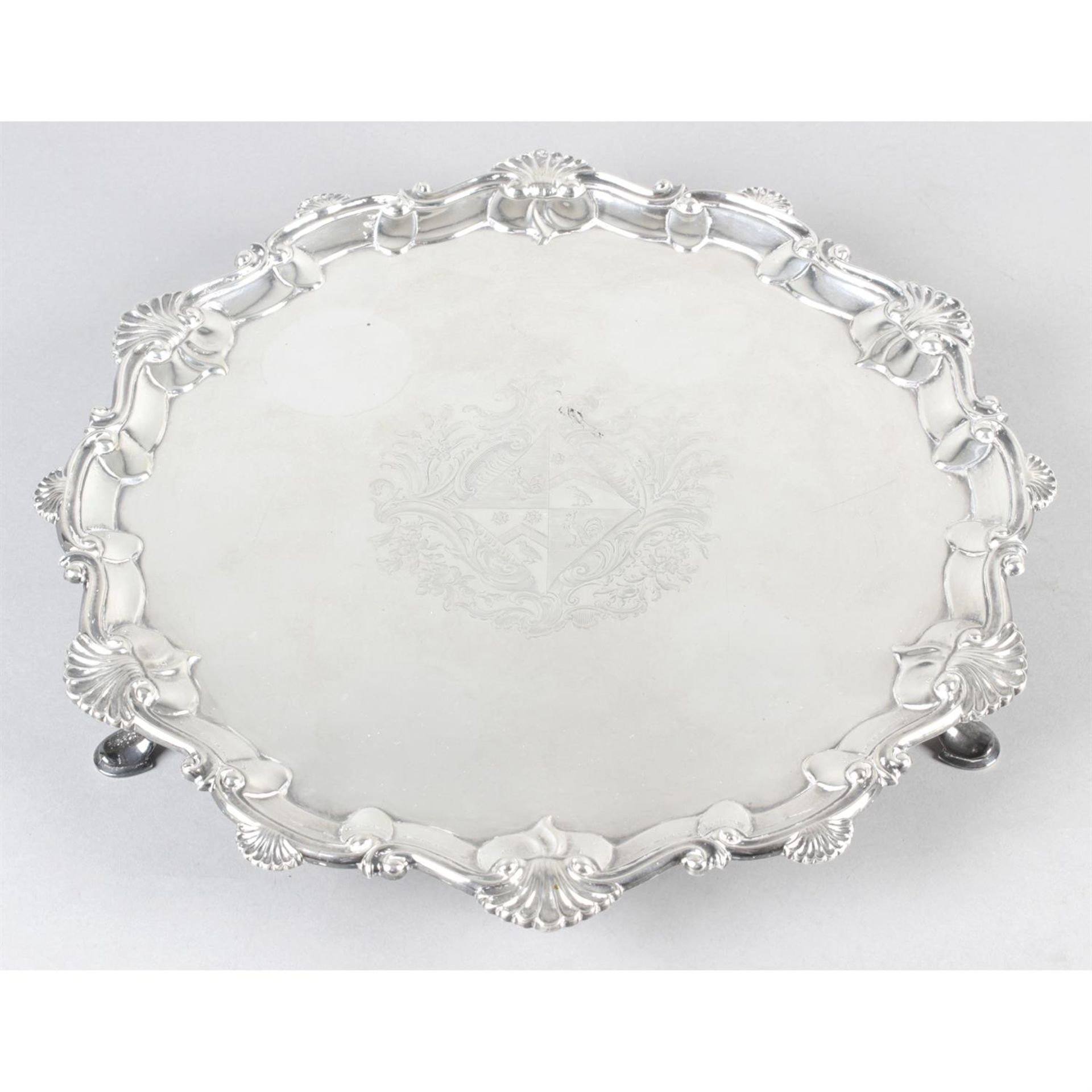 An early George III silver salver with engraved armorial.