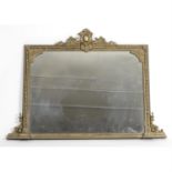 A late 19th century moulded gilt plaster framed over-mantle mirror.