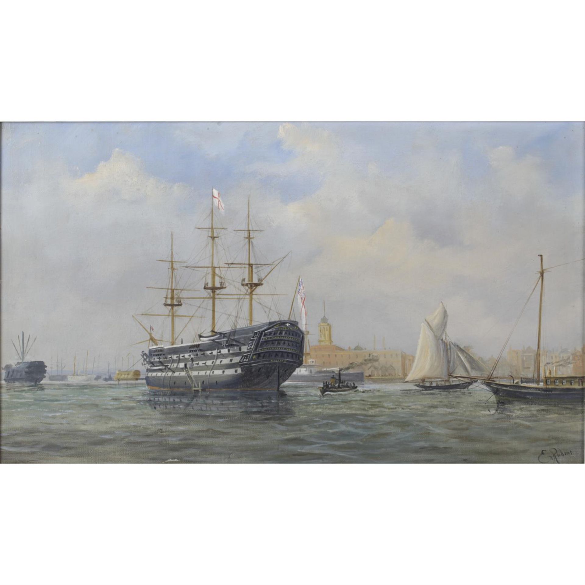E. Rubins, oil painting on canvas of H. M. S Victory
