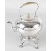 A George II silver tea kettle on stand.