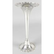 A George V silver trumpet shape vase, together with a smaller octagonal-sided vase (filled base),