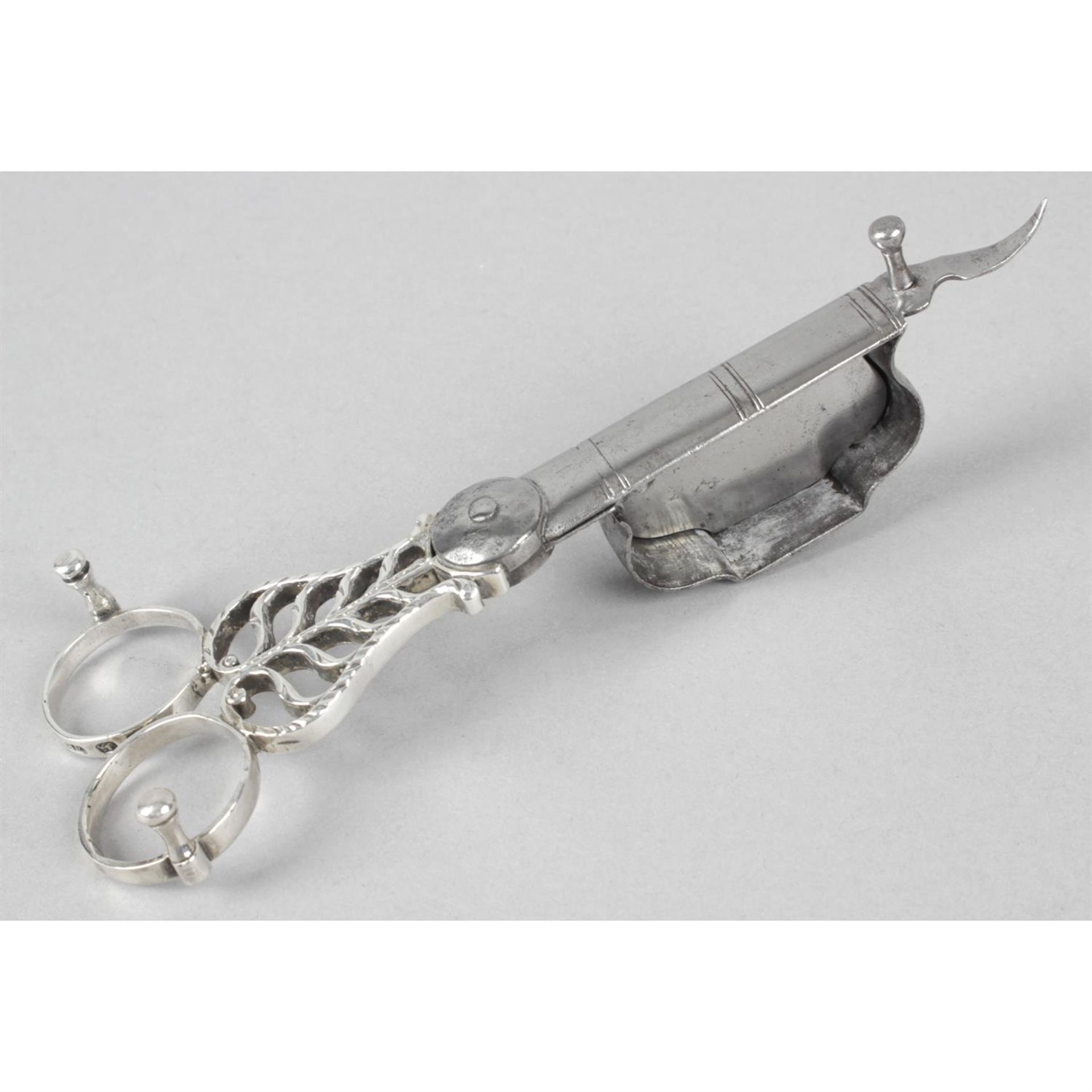 A pair of George III silver and steel candle snuffers. - Image 2 of 3